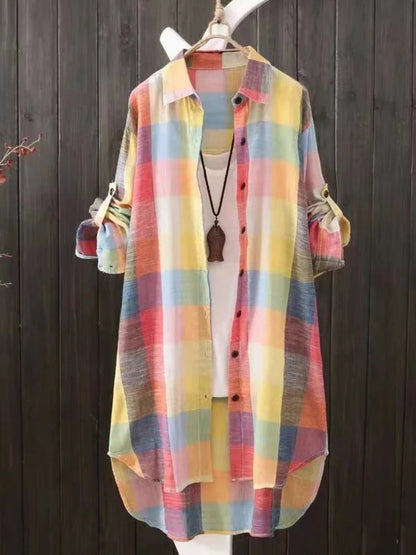 Women'S Plaid Cotton Shirt Chic Women Blouse Elegant And Youth Women'S Blouses New In External Clothes Korean Style