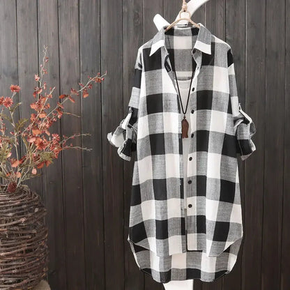 Women'S Plaid Cotton Shirt Chic Women Blouse Elegant And Youth Women'S Blouses New In External Clothes Korean Style