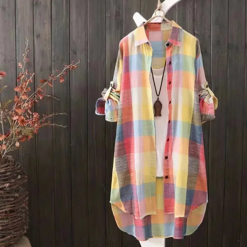 Women'S Plaid Cotton Shirt Chic Women Blouse Elegant And Youth Women'S Blouses New In External Clothes Korean Style