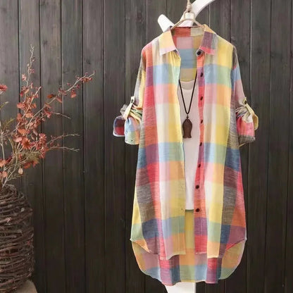 Women'S Plaid Cotton Shirt Chic Women Blouse Elegant And Youth Women'S Blouses New In External Clothes Korean Style