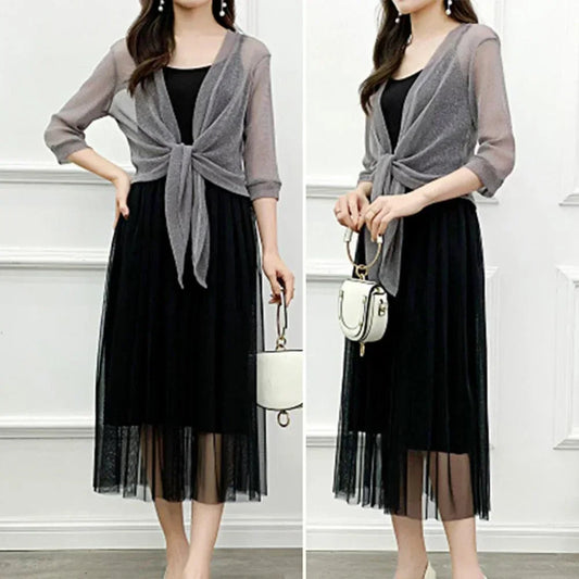 Women'S Sheer Glitter Lace-Up Cardigan Half Sleeve Summer Lightweight Jacket See-Through Loose Blouse Women