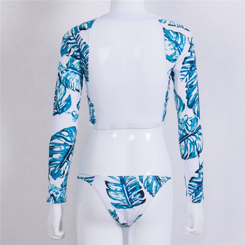 Women'S Swimming Suit Tropical Plant Floral Print Split Bikini 2019 Long Sleeve Bodysuits Swimsuit Briefs Two Piece Swimwear Set
