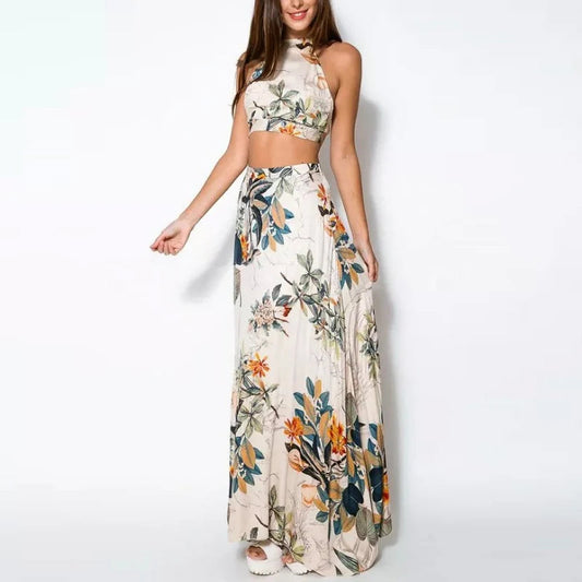 Women'S Two-Piece Set Backless Camisole Bohemia Style Halter Bandage Dress