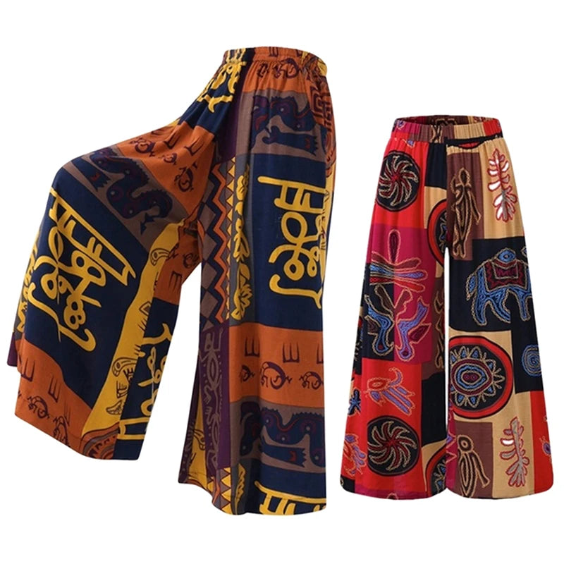 Women'S Wide Leg Boho Harem Pants Gypsy Hippie Indian Thailand Bohemian Palazzo Pants Smocked Waist Aladdin Trousers Shirt
