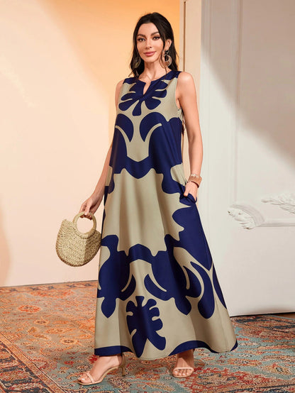 Women'S Summer Boho Vintage Maxi Dress Women'S Pocket Loose Casual Print A-Line Dresses