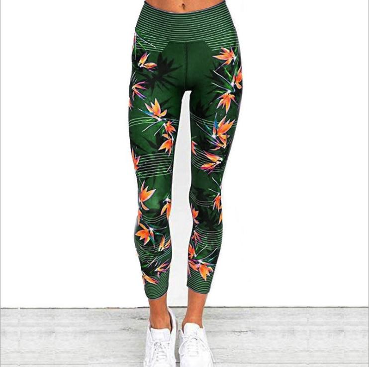 Yoga Pants Women'S Fitness Sport Leggings Stripe Printing Elastic Gym Workout Tights S-Xl Running Trousers Plus Size