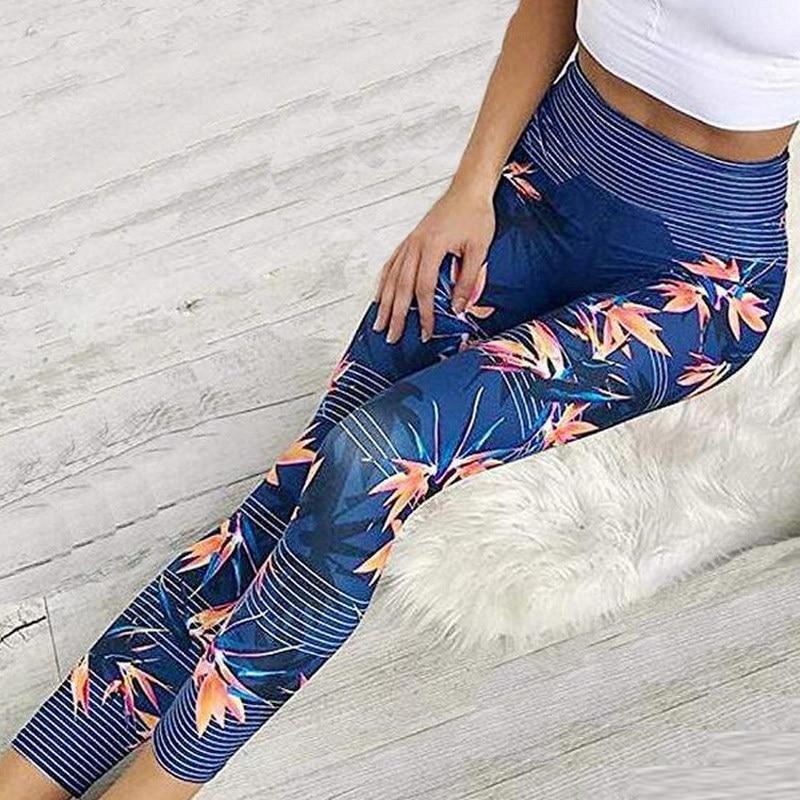 Yoga Pants Women'S Fitness Sport Leggings Stripe Printing Elastic Gym Workout Tights S-Xl Running Trousers Plus Size