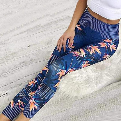 Yoga Pants Women'S Fitness Sport Leggings Stripe Printing Elastic Gym Workout Tights S-Xl Running Trousers Plus Size