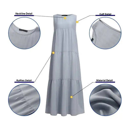 Zanzea 2023 Stylish Women'S Ruffle Sundress Solid Summer Dress Casual Sleeveless Maxi Vestidos Female O Neck  Robe Oversized