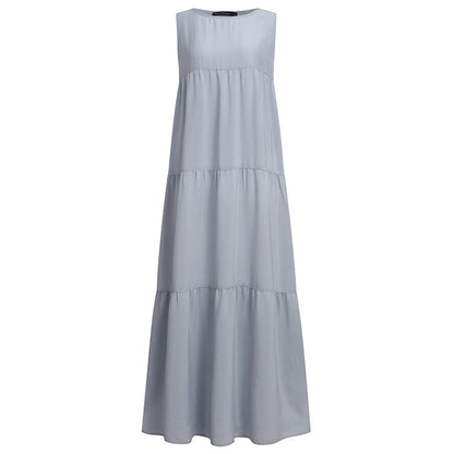 Zanzea 2023 Stylish Women'S Ruffle Sundress Solid Summer Dress Casual Sleeveless Maxi Vestidos Female O Neck  Robe Oversized