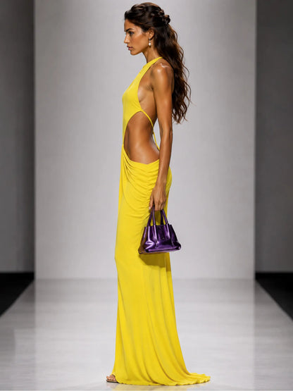 Isla Ruched Open-Back Maxi Dress
