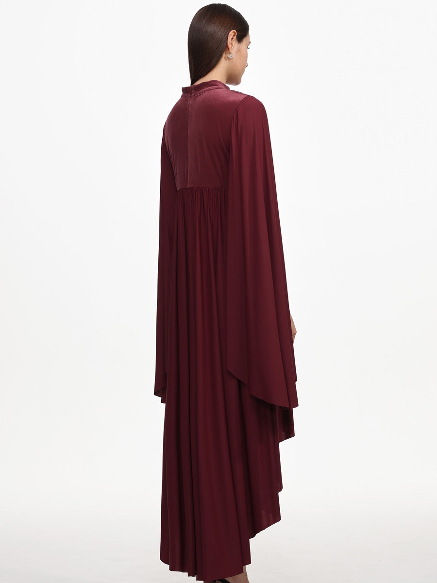 Evangeline Flowy Long Sleeve Pleated Woven Red Maxi Dress