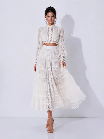Dahlia Lace-Panel Cutout Maxi Skirt Set