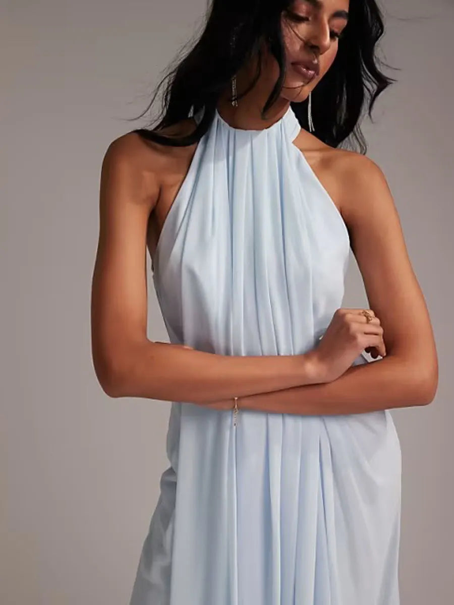 Isla Sleeveless Pleated Tulle Maxi Dress