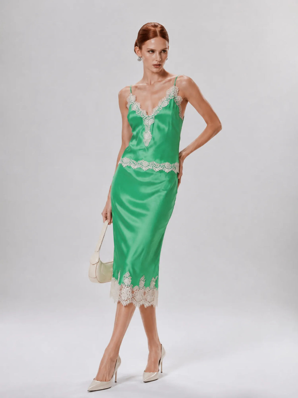 Emmeline Lace and Satin Panel Midi Set