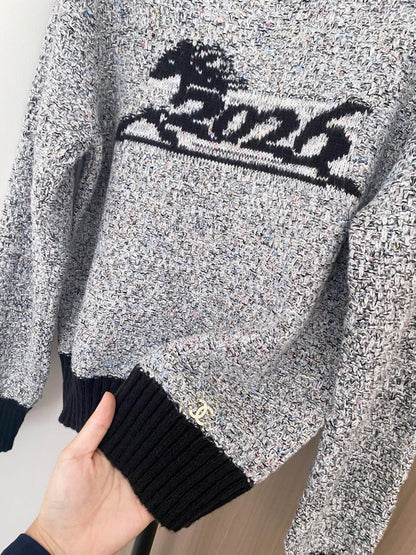 Chanel 2025 Sweater Gray mix Black Wool Cashmere