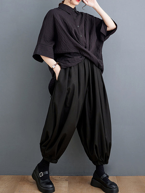 Bloomers Loose Drawstring Solid Color Casual Pants Bottoms