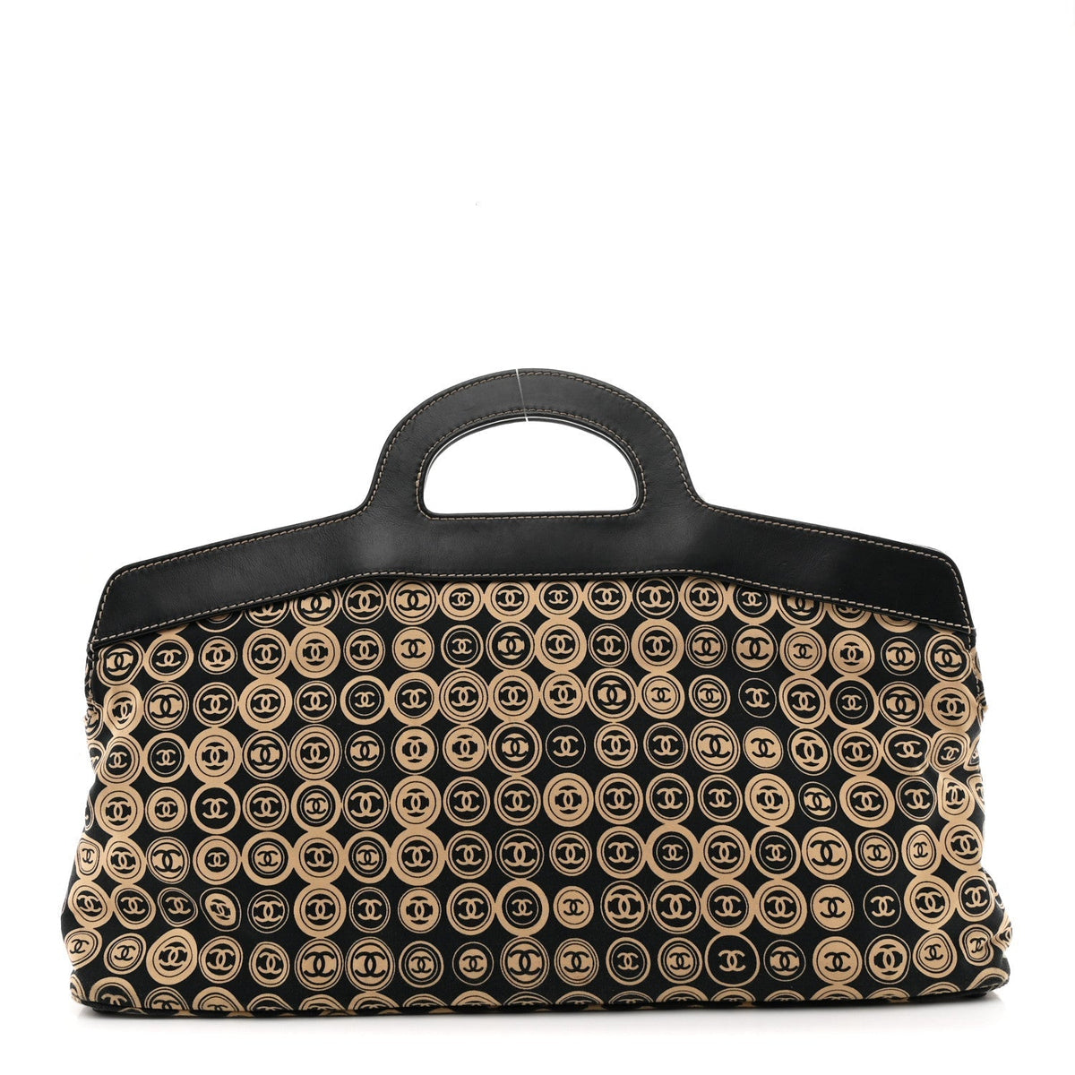 Jersey Calfskin Printed Large Frame Handle Bag Beige Black