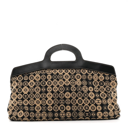 Jersey Calfskin Printed Large Frame Handle Bag Beige Black
