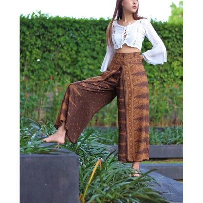 Ethnic Style Elegant Split Wide Leg Pants Women Loose Fitness Yoga Pants-2