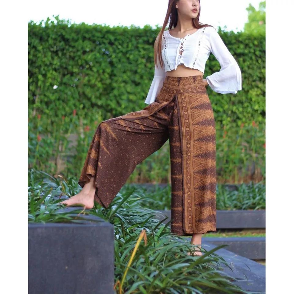 Ethnic Style Elegant Split Wide Leg Pants Women Loose Fitness Yoga Pants-2