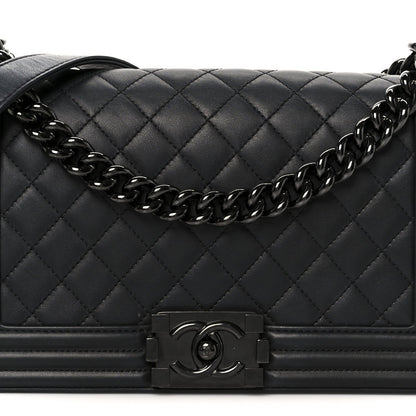 Calfskin Quilted Medium Boy Flap So Black