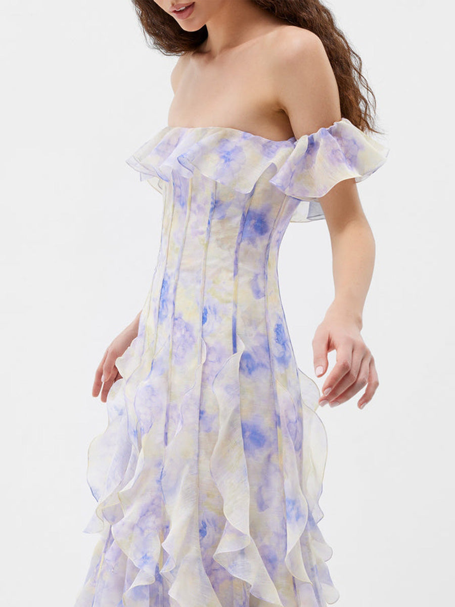 Azalea Romantic Ruffled Maxi Dress In Purple