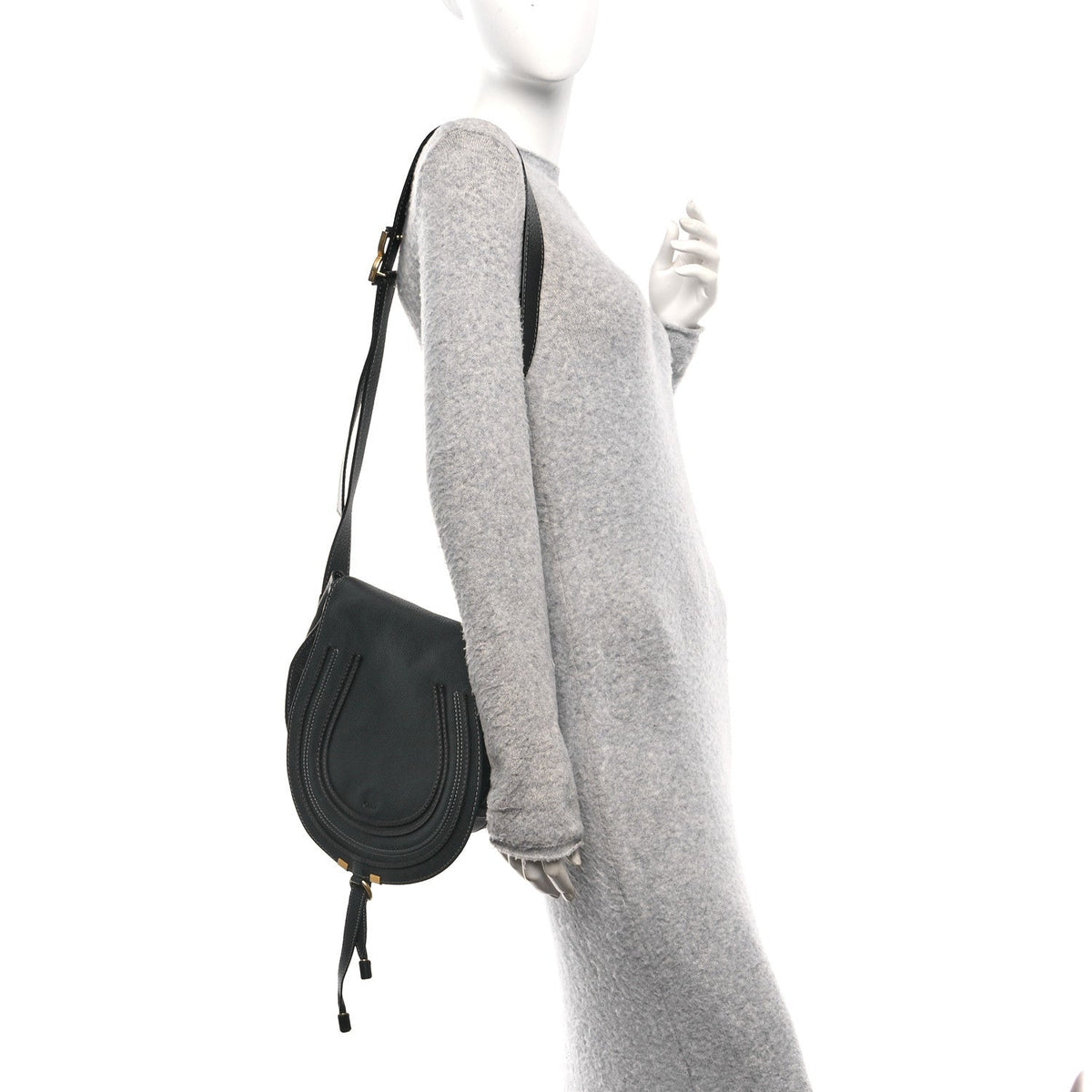 Grained Calfskin Medium Marcie Saddle Bag Black