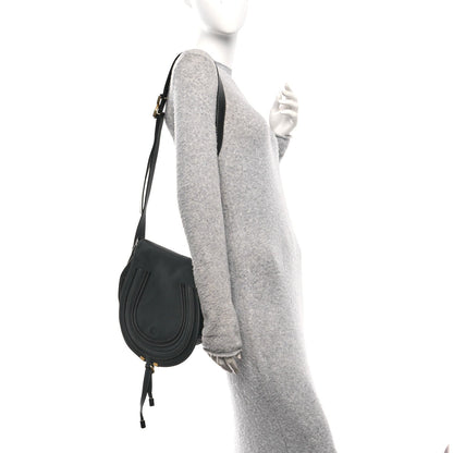 Grained Calfskin Medium Marcie Saddle Bag Black