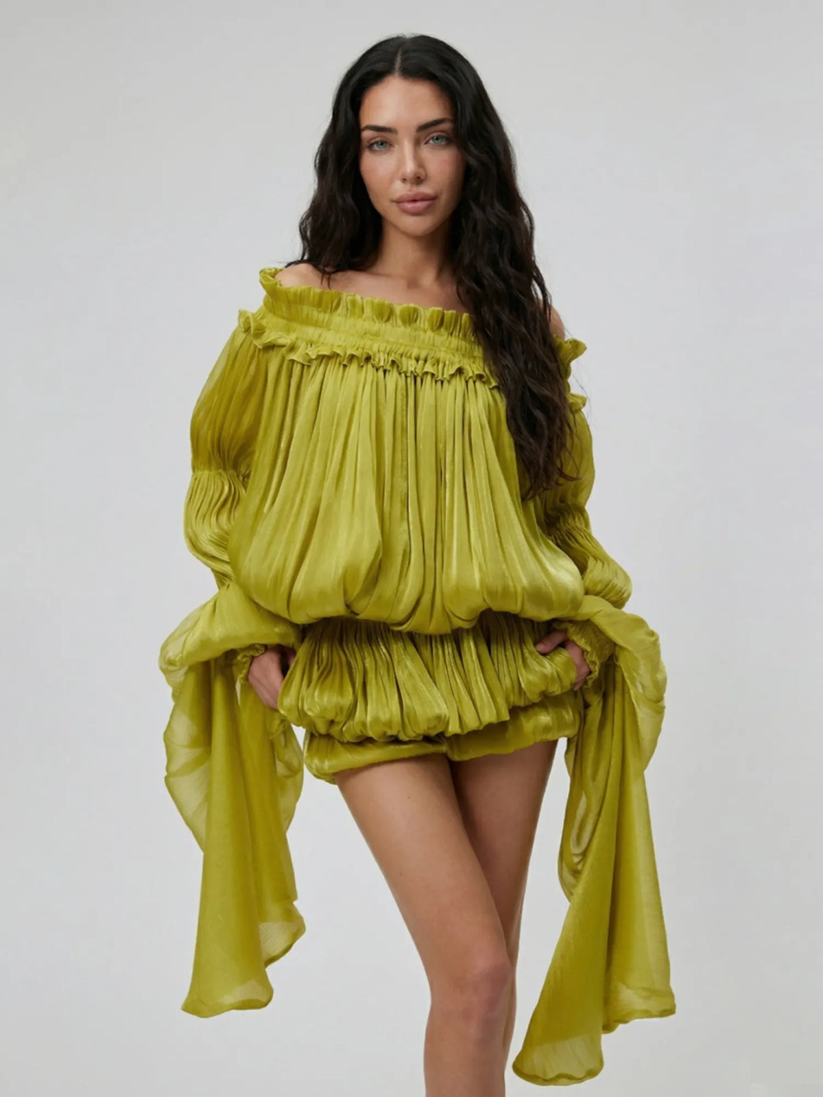 Lunara Off Shoulder Draped Mini Dress
