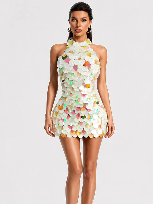 Persephone Sequined Halter-Neck Sleeveless Mini Dress
