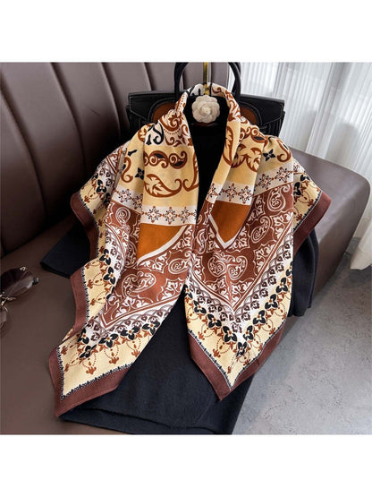 Scarvii - 35'' Vintage Boho Print Square Scarf - Chic &amp; Classic
