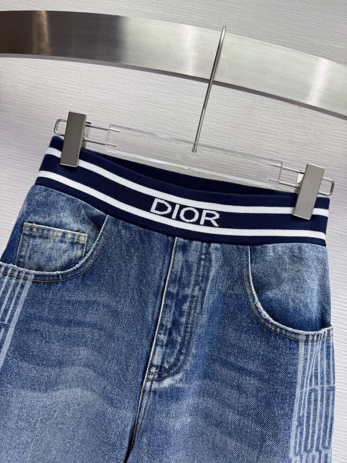 CD 25SS Laser Printed Stripe Pattern Wide-Leg Jeans Blue Cotton 306510