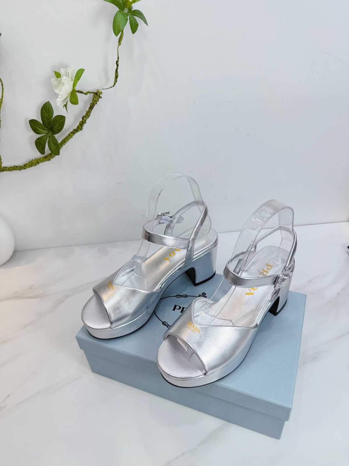 PRA 26SS Platform Sandals 75 Sliver Metallic Sheepskin 592378