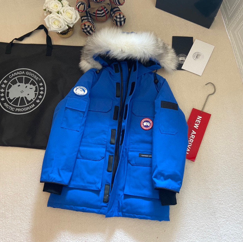 Canada Goose Children Jacket Wolf Fur Blue Polyester Cotton