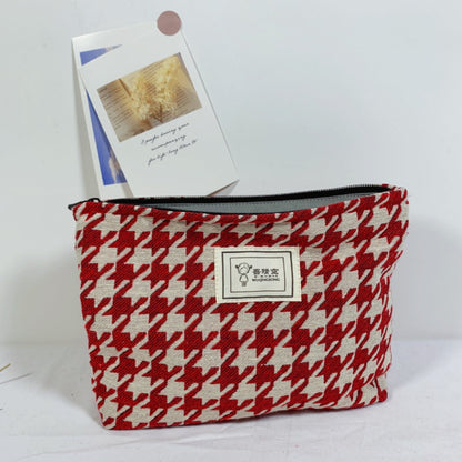 Cosbai - Red Houndstooth Canvas Cosmetic Bag