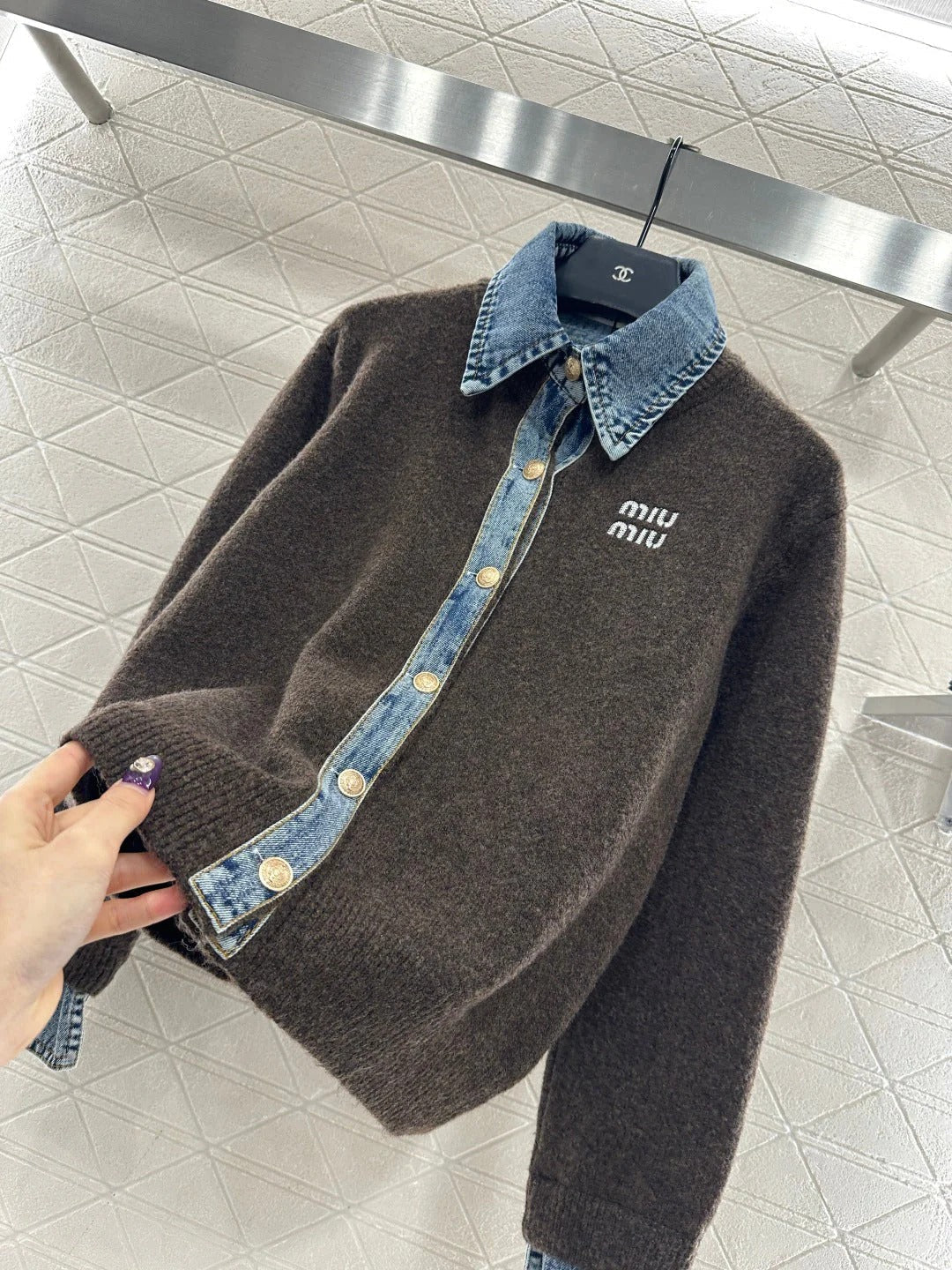 MIUMIU KNIT JACKET WITH DENIM STYLE 736