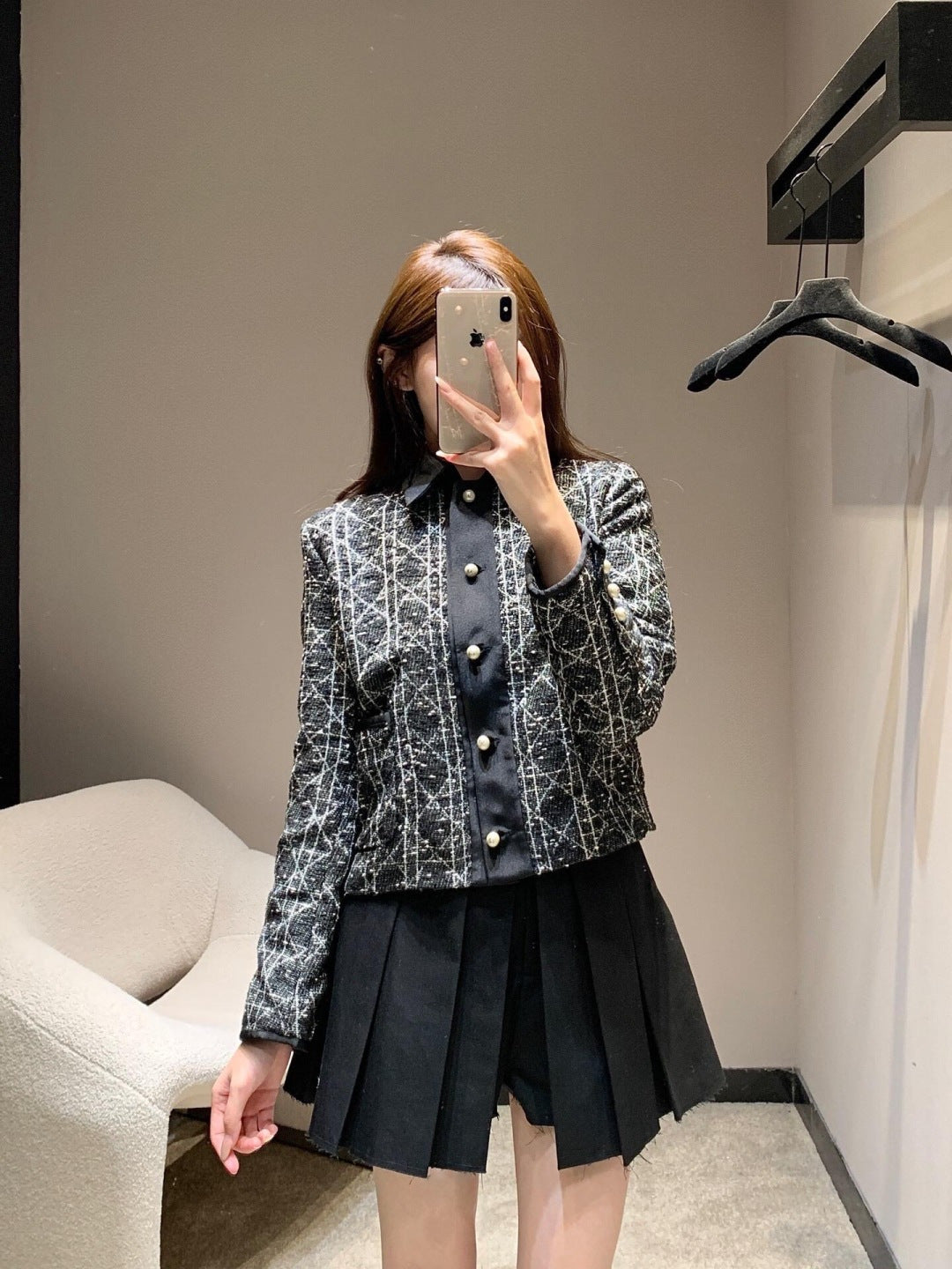 Dior 2025 Cannage Tweed Jacket with Pearl Buttons Black White Cotton