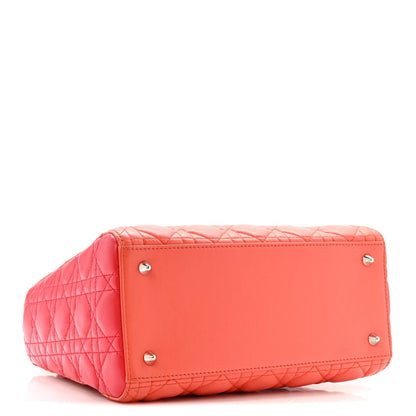 Lambskin Cannage Medium Bi-Color Lady Dior Orange Fuchsia