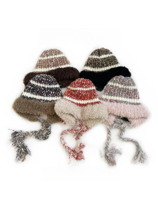 Haila - Striped Knitted Beanie with Braids