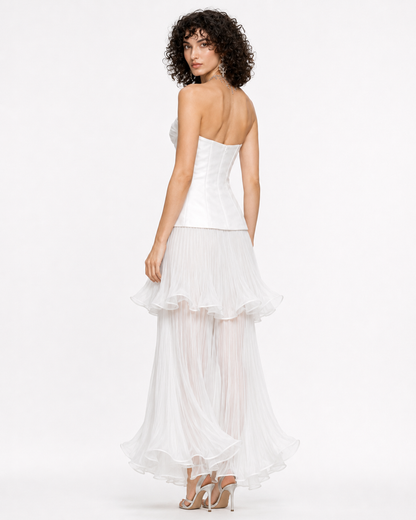 Piper Satin Pleated-Panel Strapless Maxi Dress