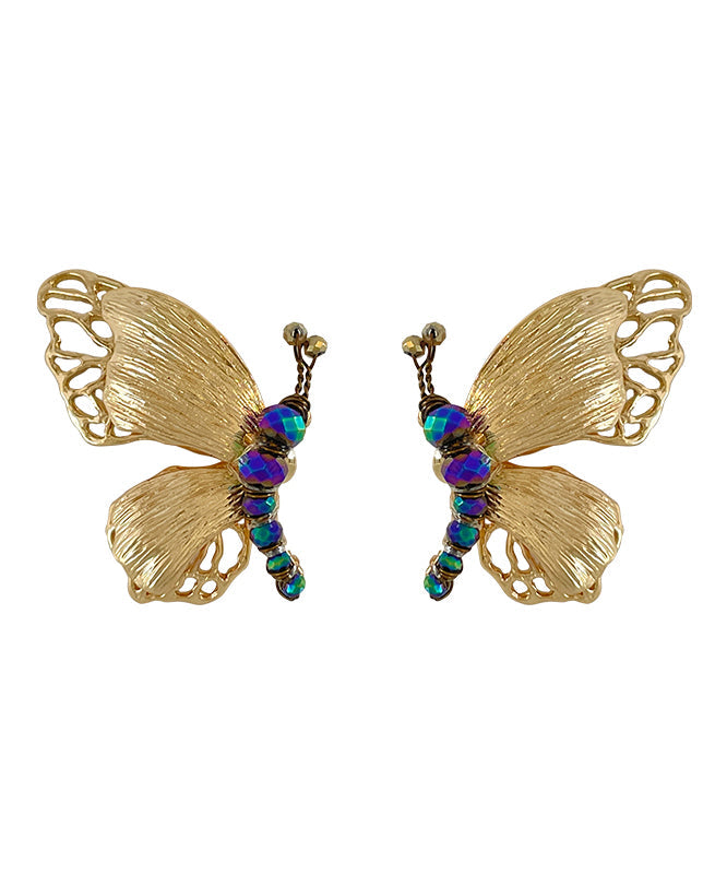 Chinese Style Gold Alloy Butterfly Beading Stud Earrings
