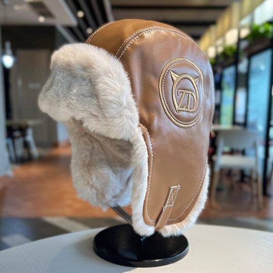 Leather Plush Spliced Lei Feng Hat