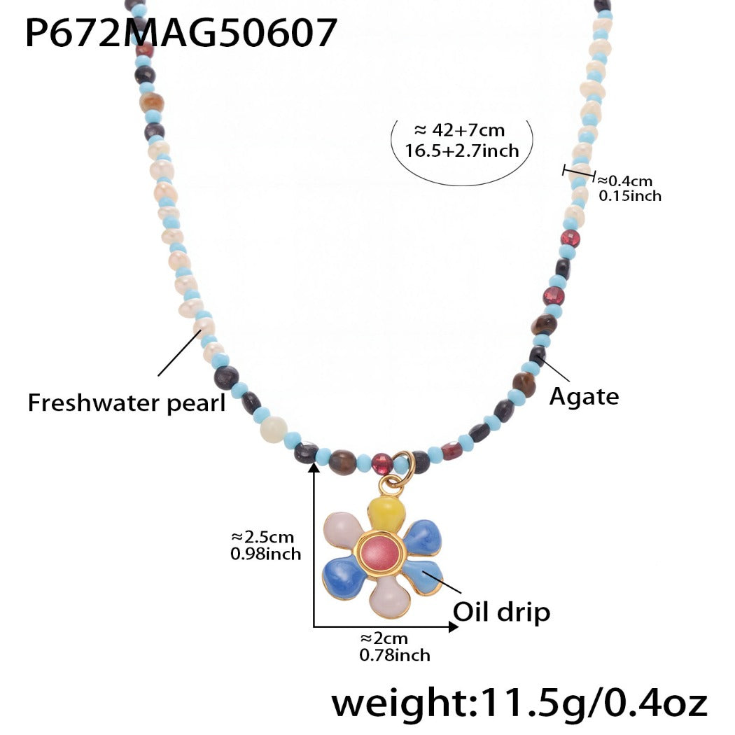 Bauai - Colorful Flat Bead Pendant Necklace - Elegant &amp; Charming