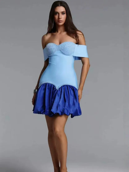 Anais Rhinestone-Embellished Patchwork Waist-Cinching Mini Dress