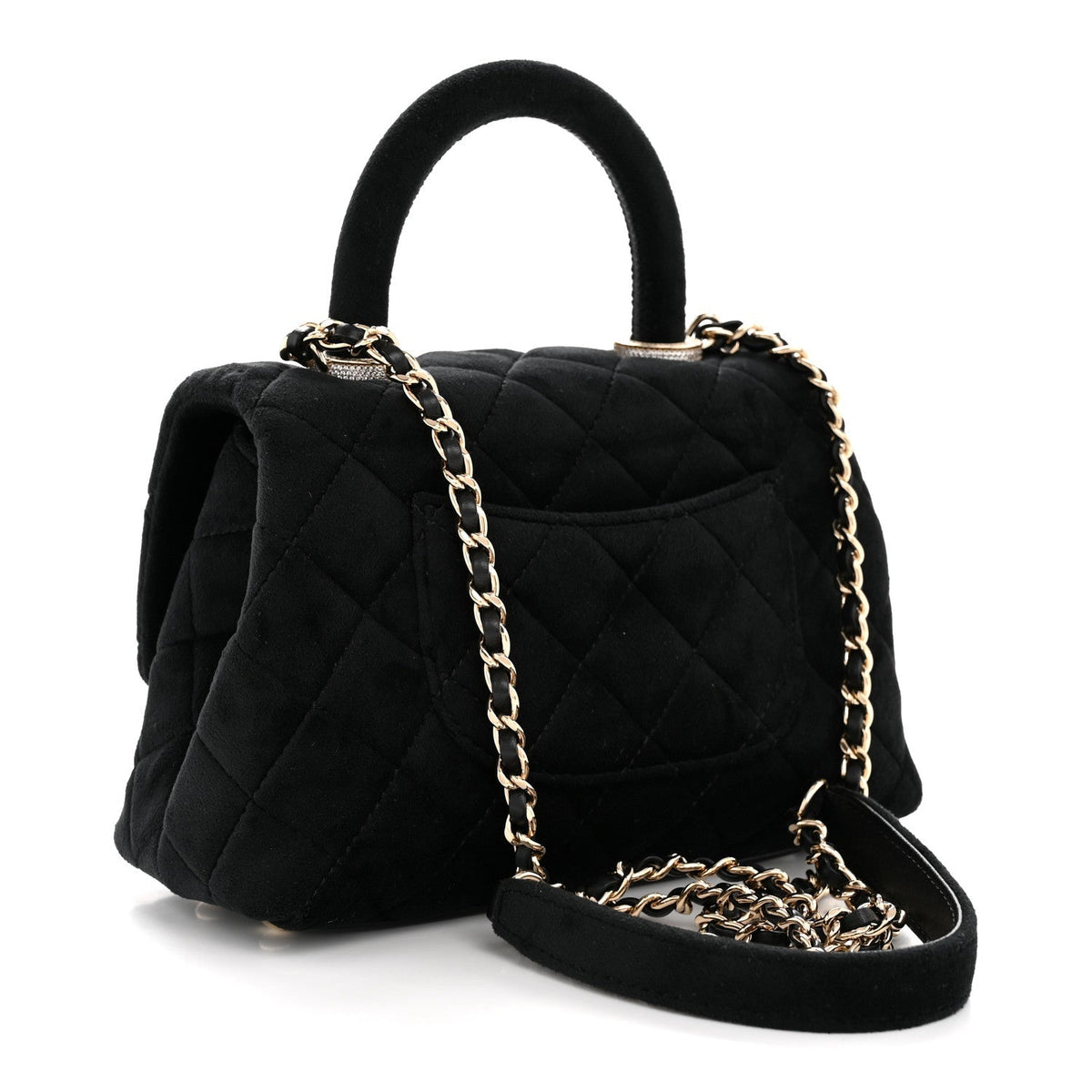 Velvet Crystal Quilted Extra Mini Coco Handle Flap Black