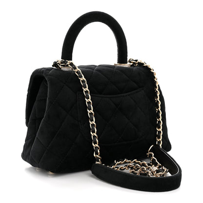 Velvet Crystal Quilted Extra Mini Coco Handle Flap Black