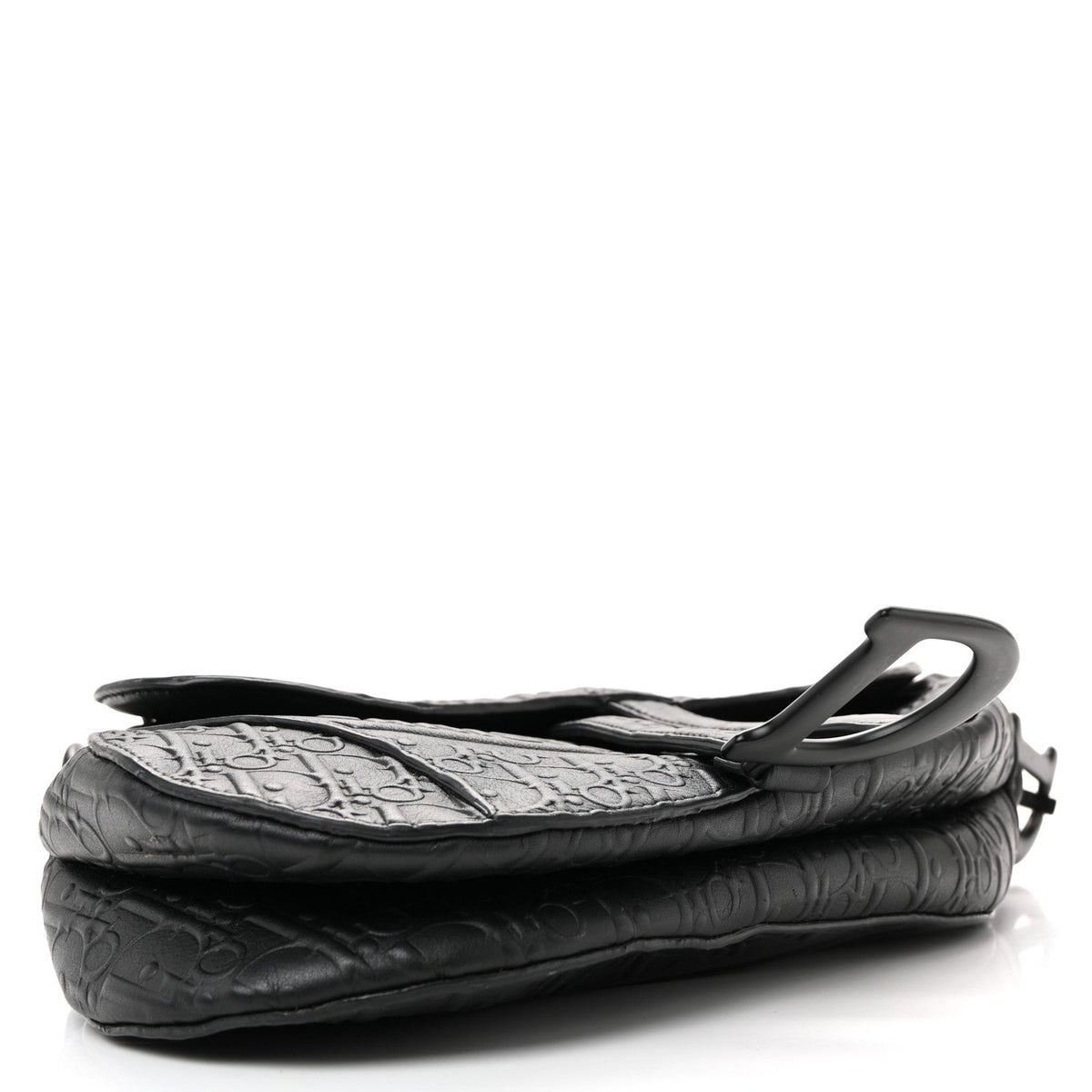 Calfskin Embossed Oblique Saddle Bag Black