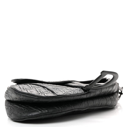 Calfskin Embossed Oblique Saddle Bag Black