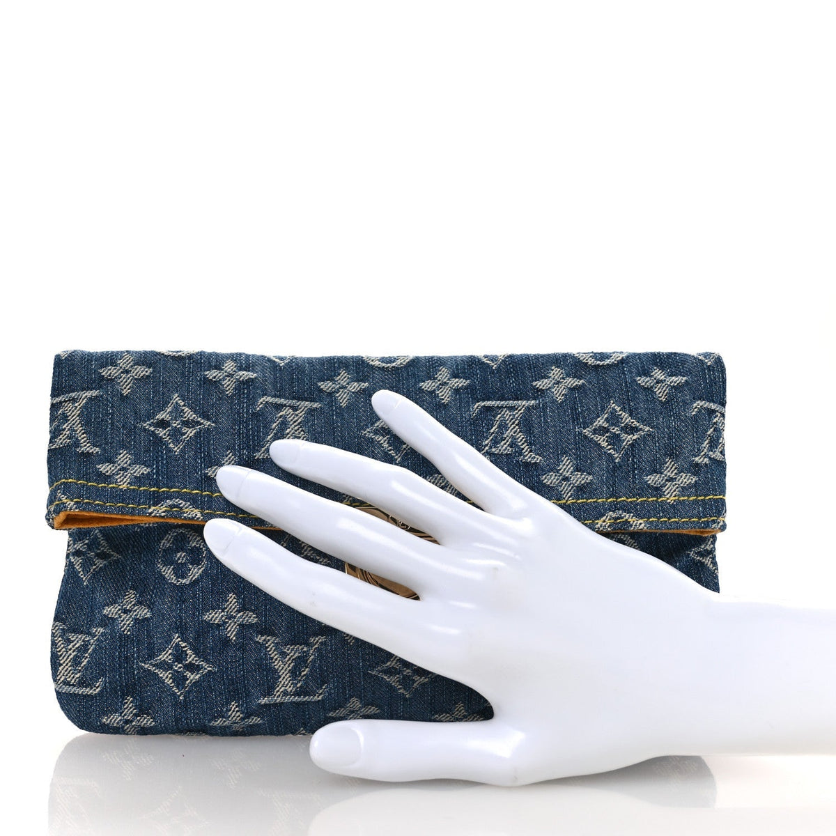 Monogram Denim Pochette Plat Clutch Blue